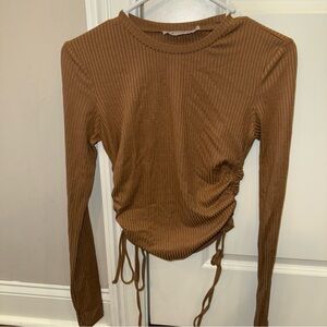 Beige Botany Size Small Brown Ribbed Long Sleeve Blouse